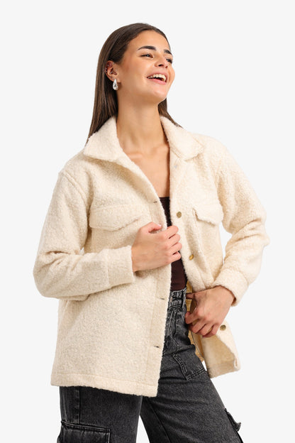 Wool Textured Shacket – Off White