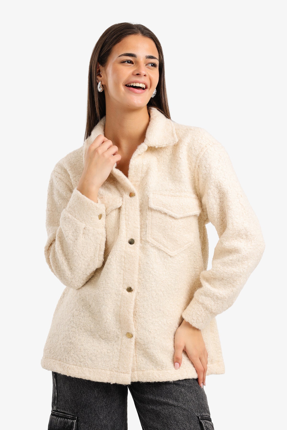 Wool Textured Shacket – Off White