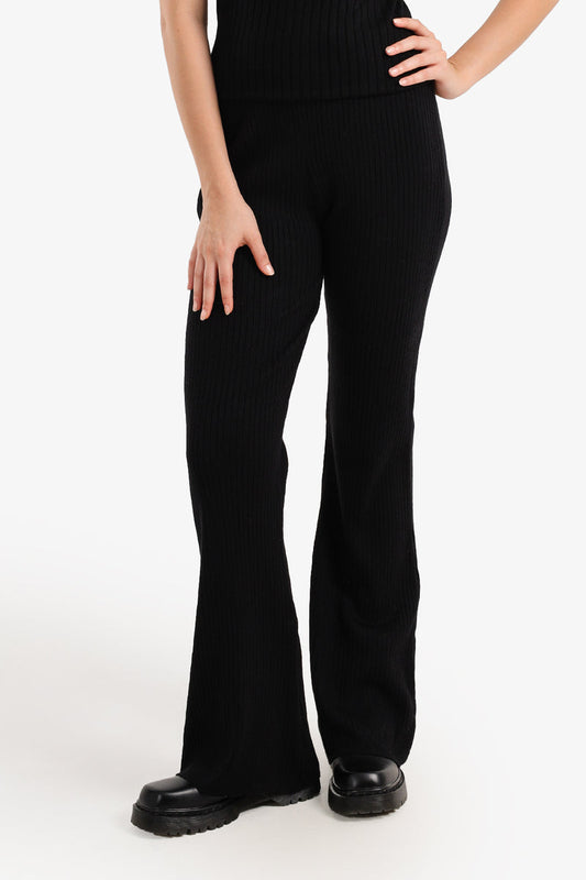 Polyamide Ribbed Flared Pants – Black