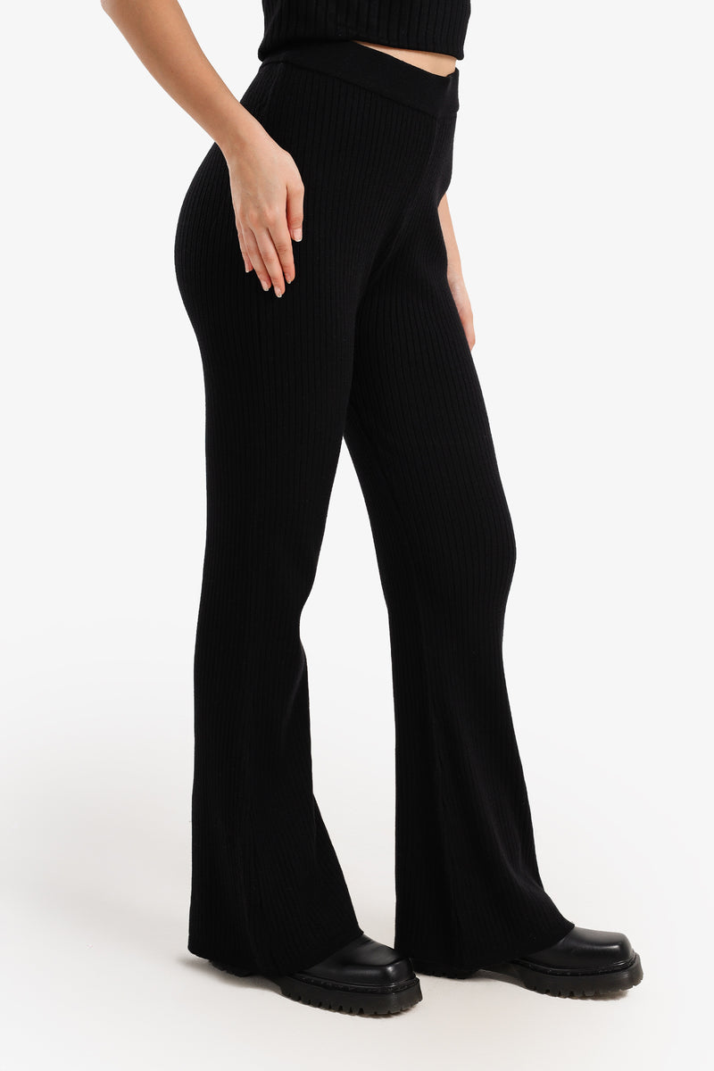 Polyamide Ribbed Flared Pants – Black