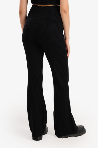 Polyamide Ribbed Flared Pants – Black
