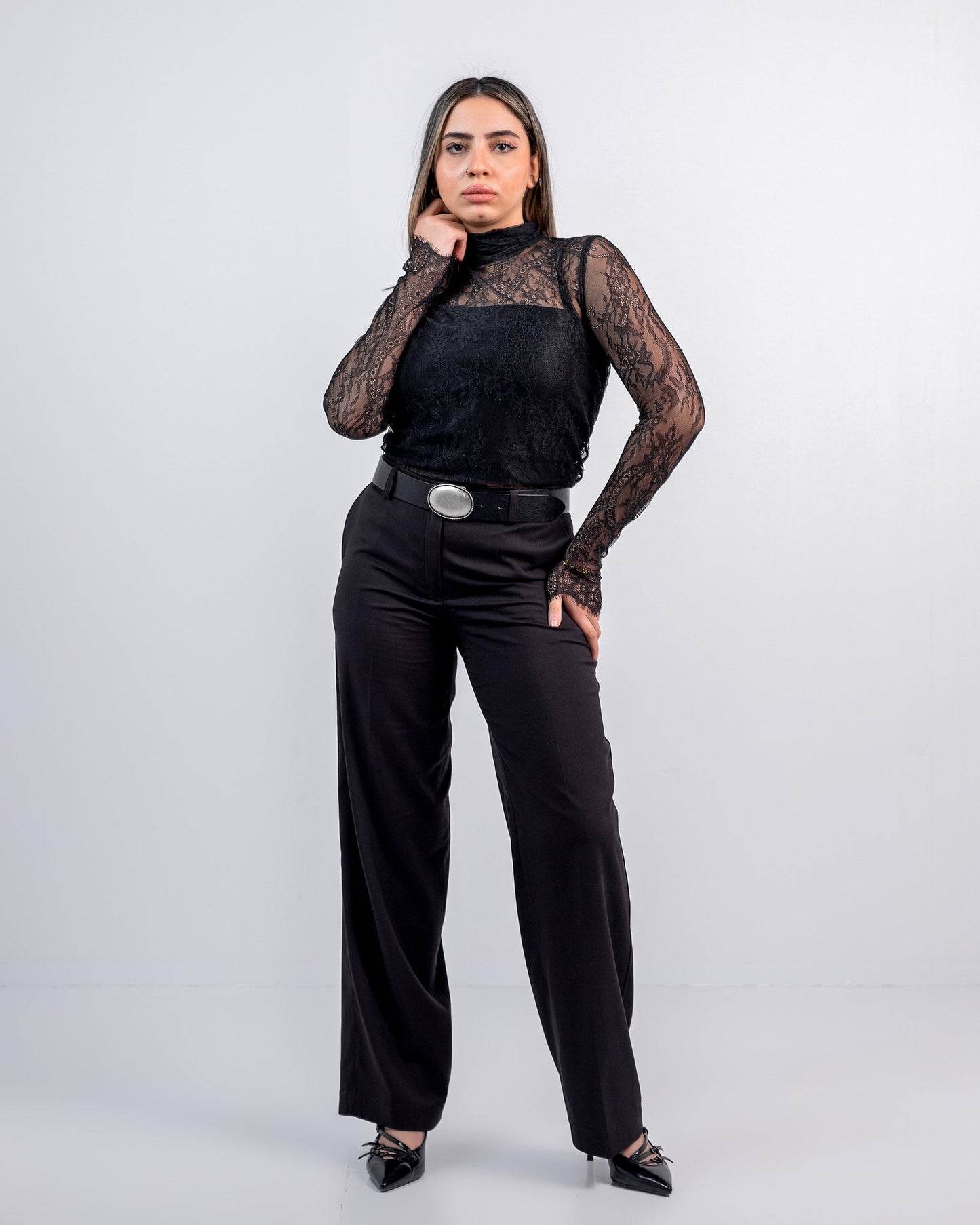 Fitted Wide-Leg Pants - Grey