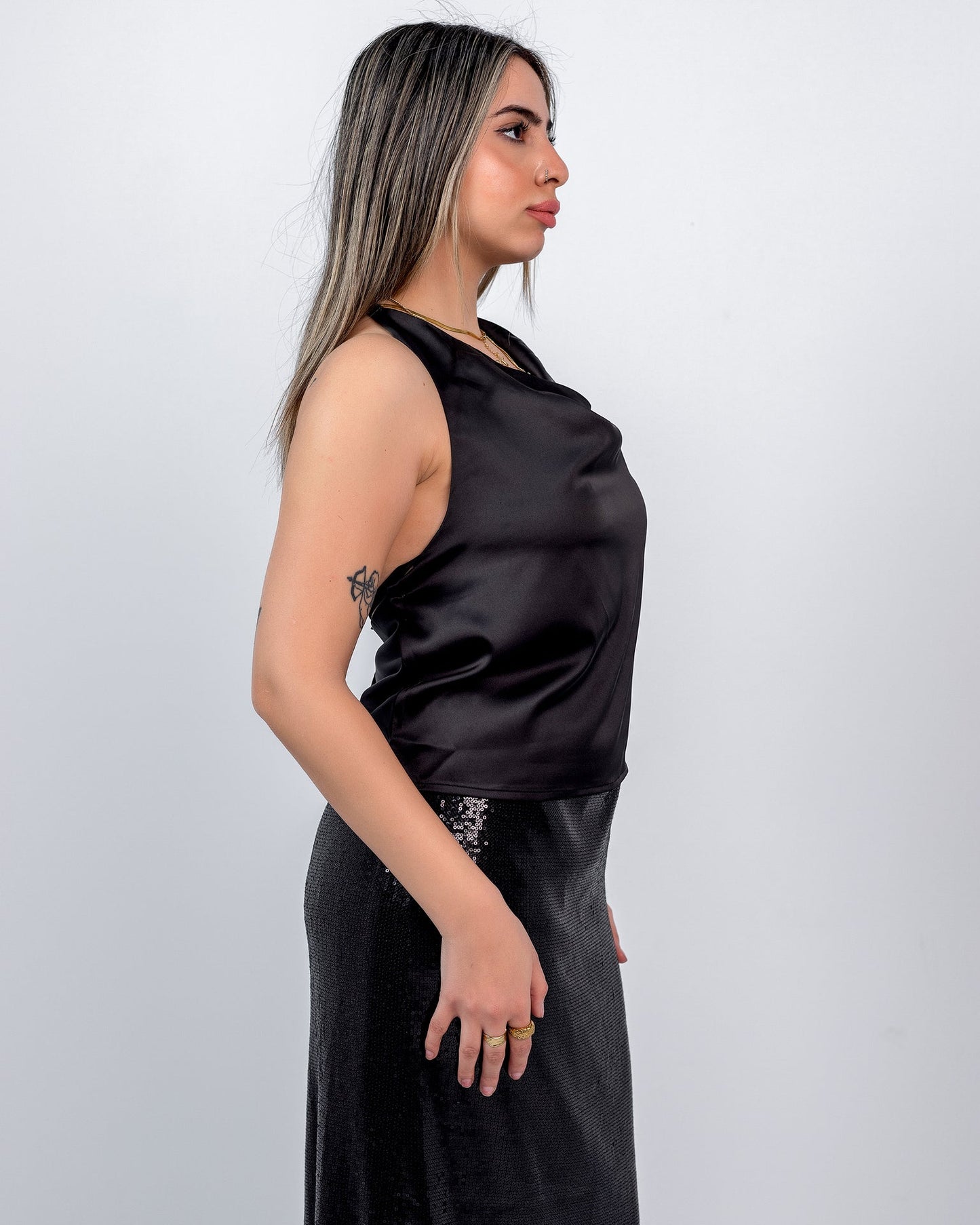 Satin Plain Halter Top – Black