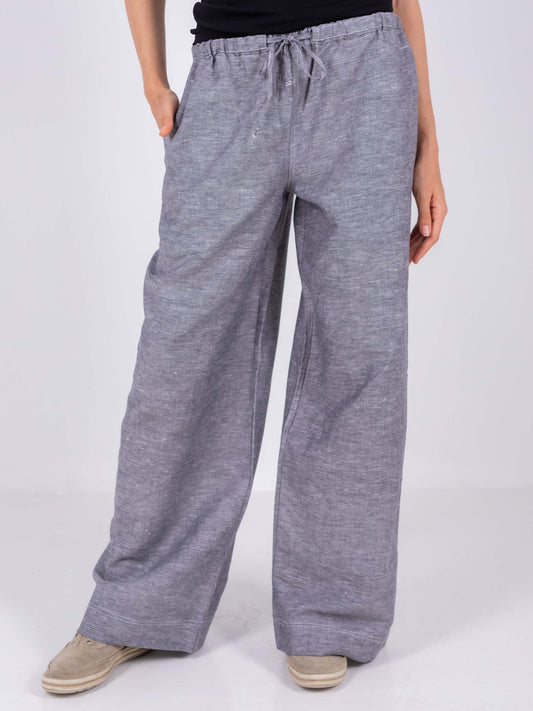 Linen Wide-Leg Trousers - Grey