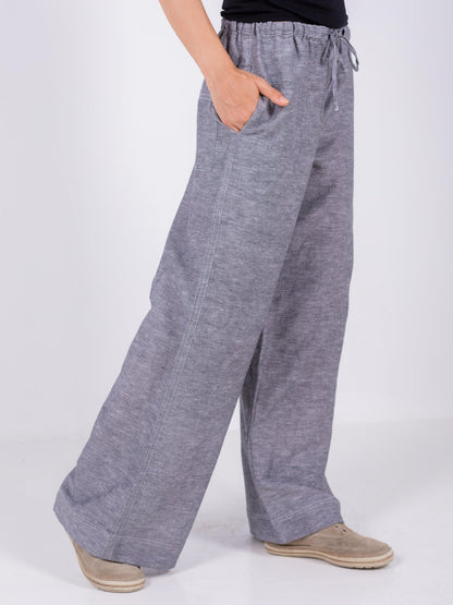 Linen Wide-Leg Trousers - Grey