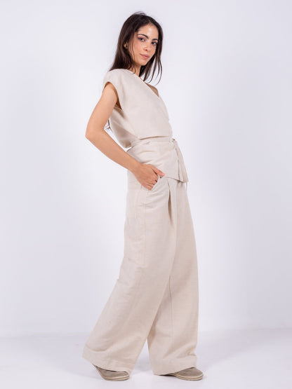 Linen Kimono Wrap Top – Beige