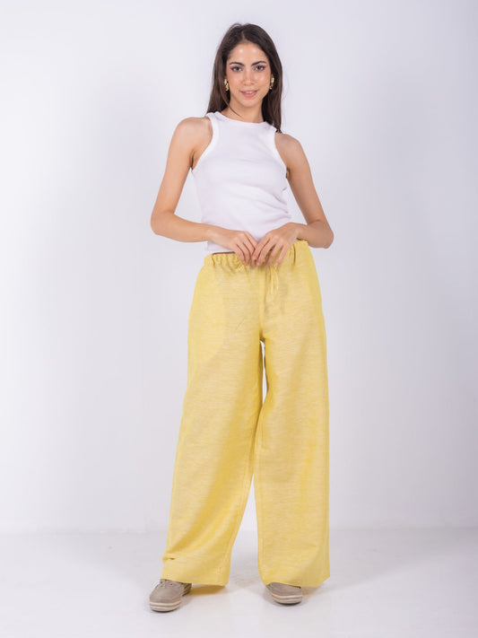 Linen Wide-Leg Trousers - Yellow