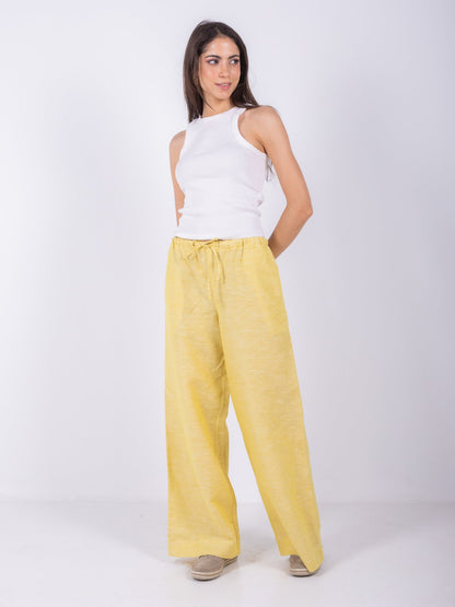 Linen Wide-Leg Trousers - Yellow