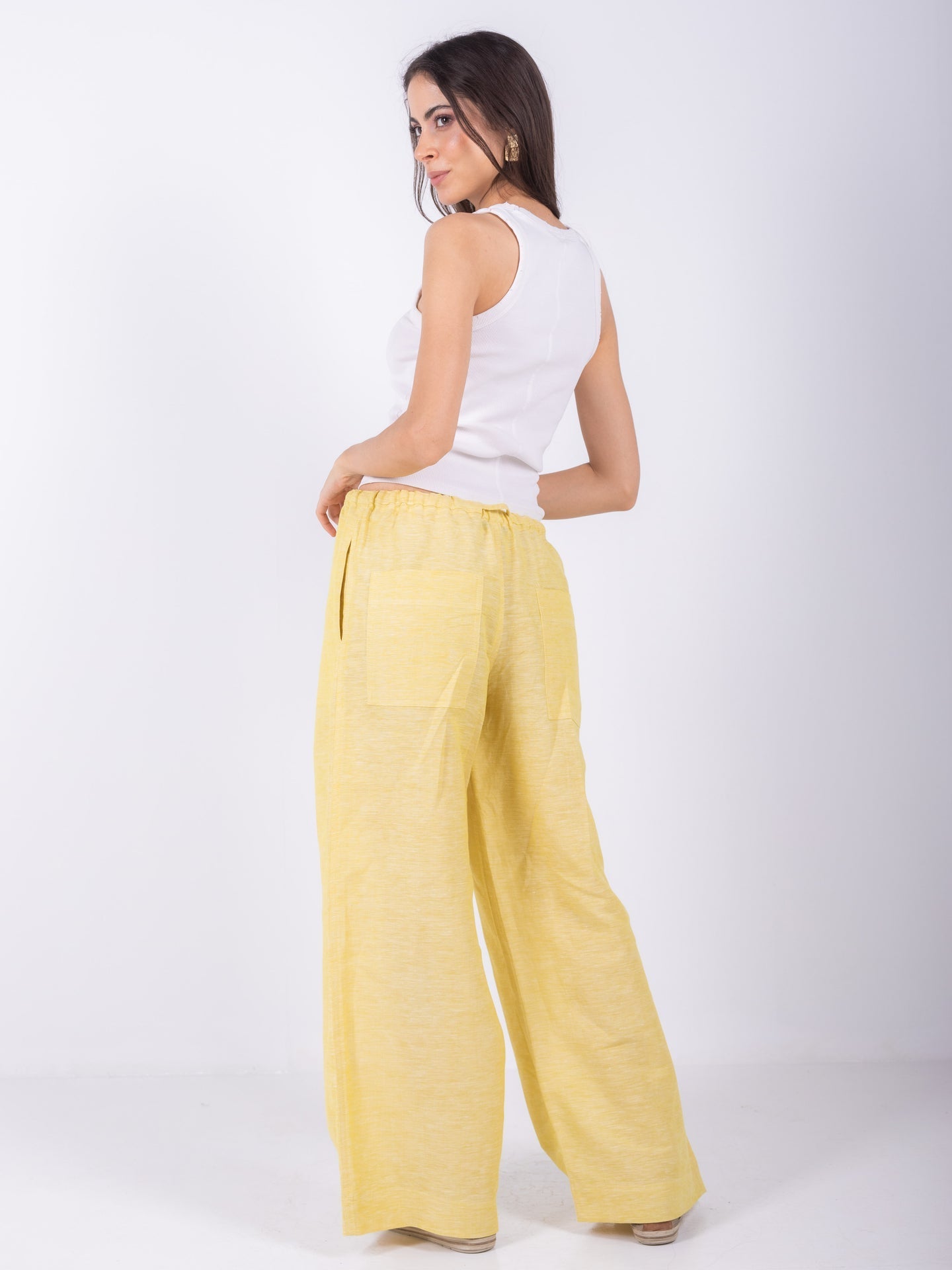 Linen Wide-Leg Trousers - Yellow