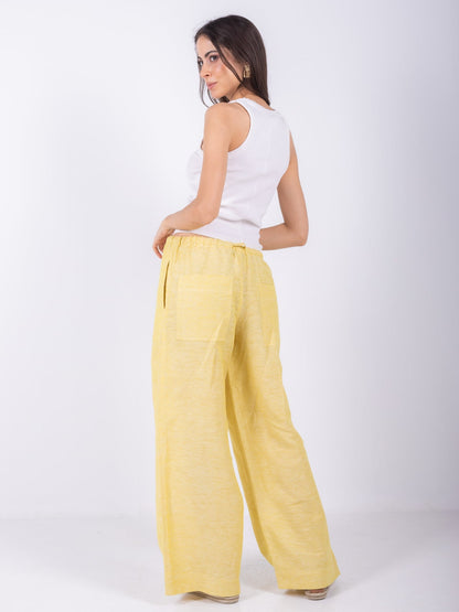 Linen Wide-Leg Trousers - Yellow