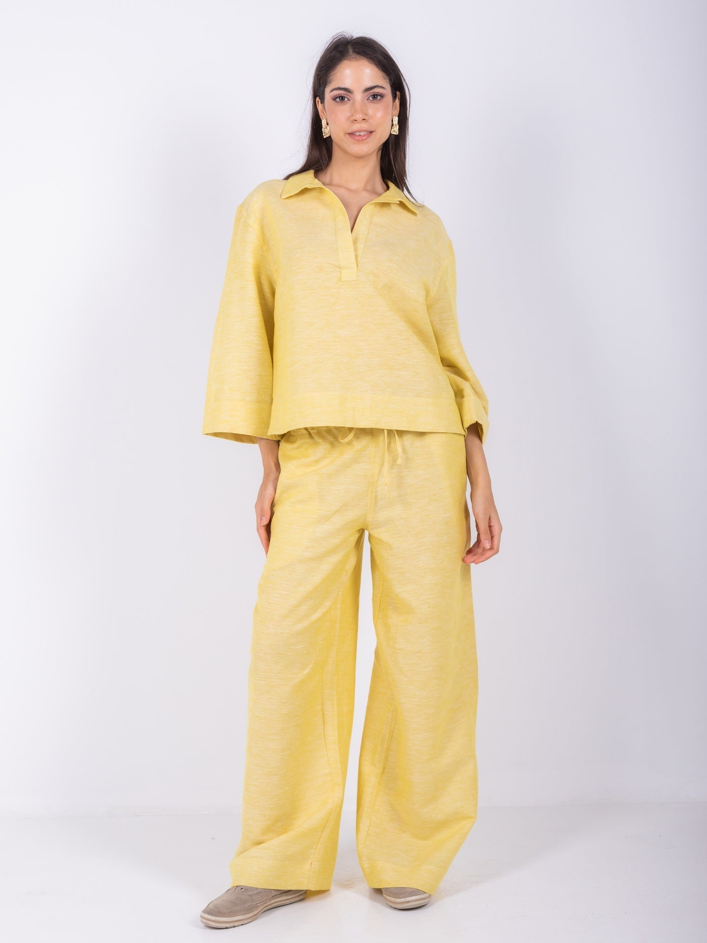 Linen Kimono Sleeve Blouse – Yellow