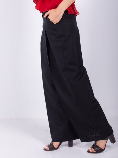 Linen Wide-Leg Trousers – Black