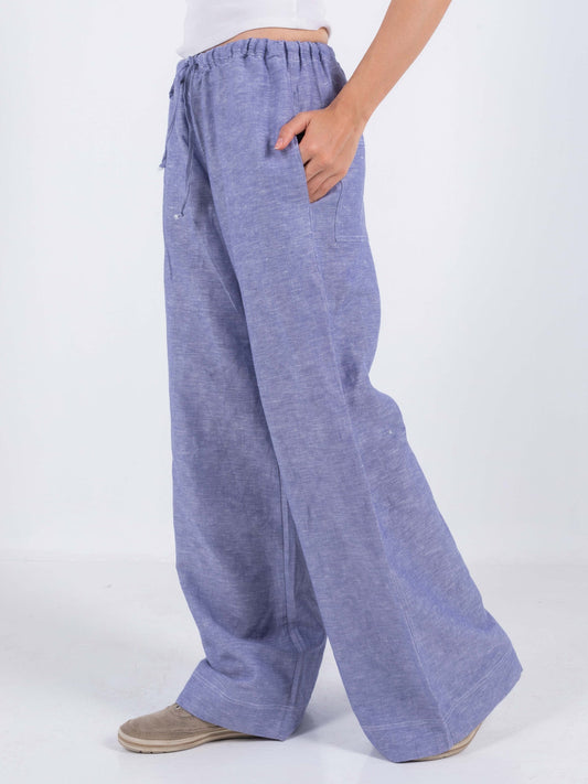 Linen Wide-Leg Trousers - Blue