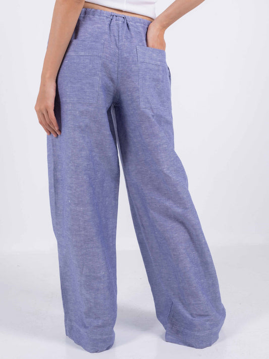 Linen Wide-Leg Trousers - Blue
