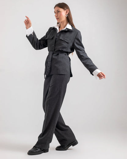 Wool Belted Blazer – Grey