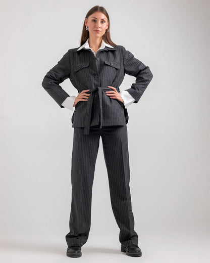 Wool Belted Blazer – Grey