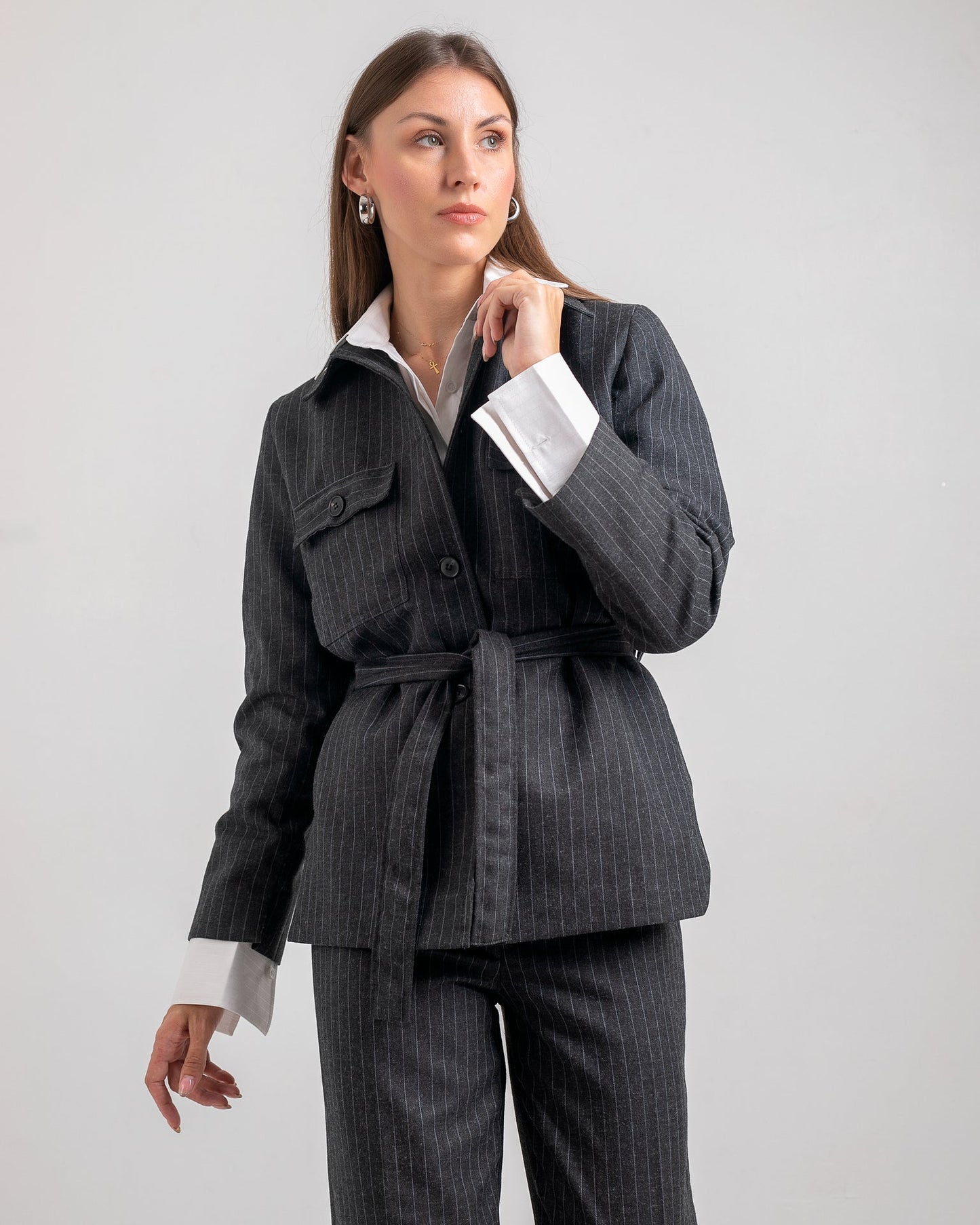 Wool Belted Blazer – Grey