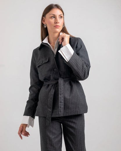 Wool Belted Blazer – Grey