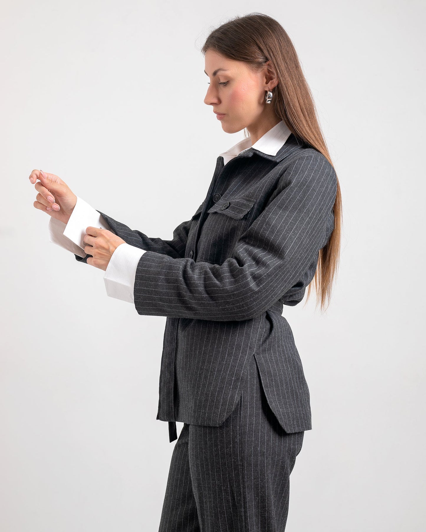 Wool Belted Blazer – Grey