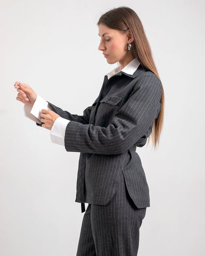 Wool Belted Blazer – Grey