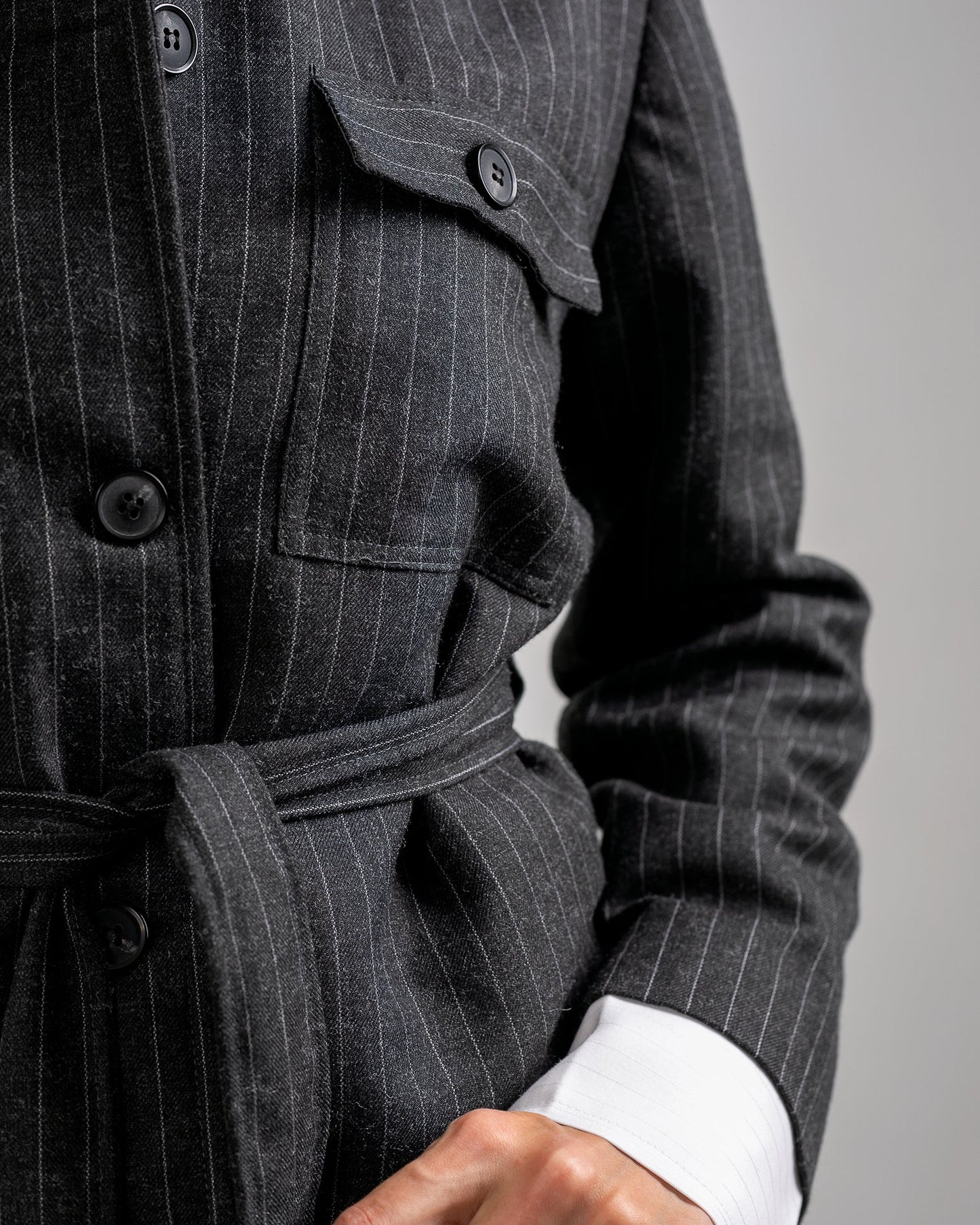 Wool Belted Blazer – Grey