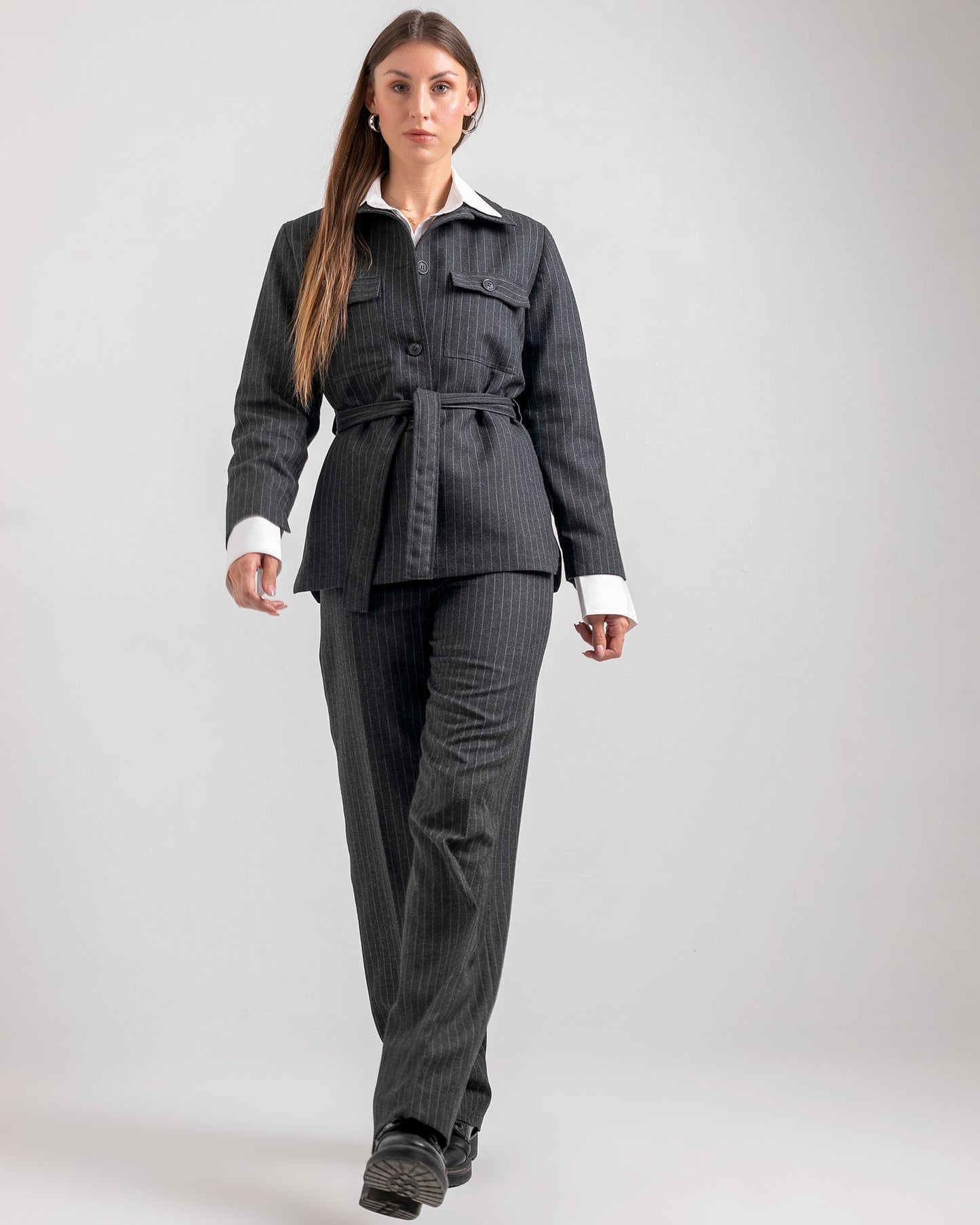 Wool Belted Blazer – Grey