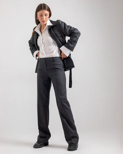 Wool Belted Blazer – Grey