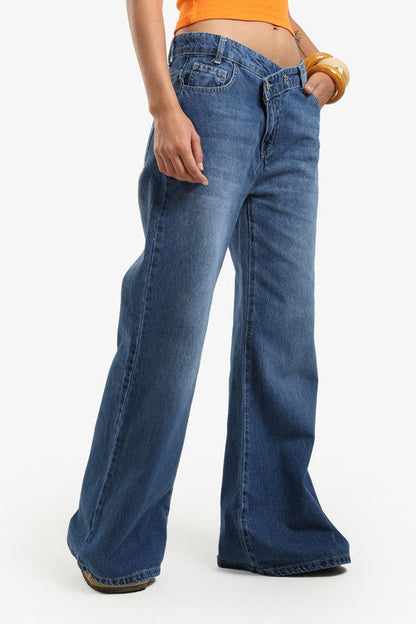 Cotton Solid High-Rise Straight-Leg Jeans – Blue