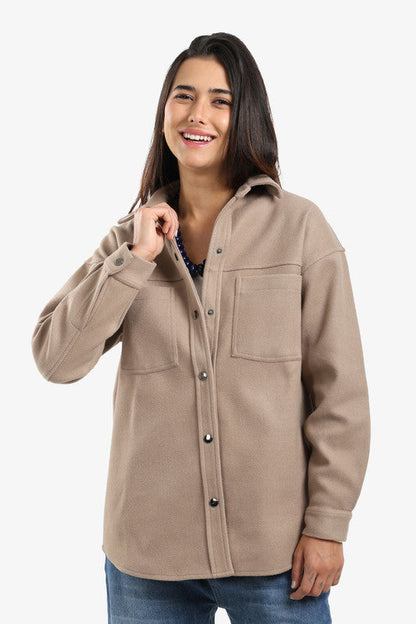 Fleece Solid Overshirt - Coffee