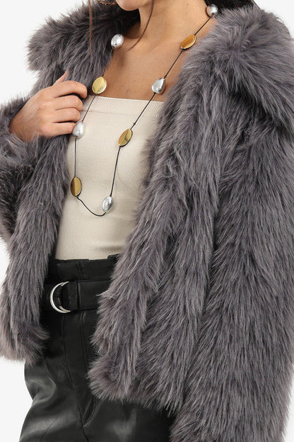 Sherpa Solid Open Neckline Jacket – Grey