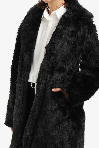 Sherpa Solid Above-Knee Coat – Black