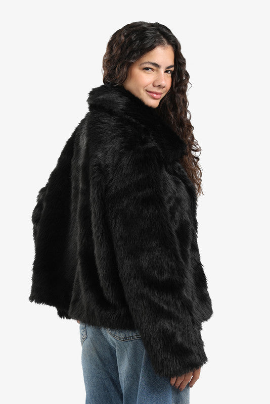 Sherpa Solid Open Neckline Jacket – Black