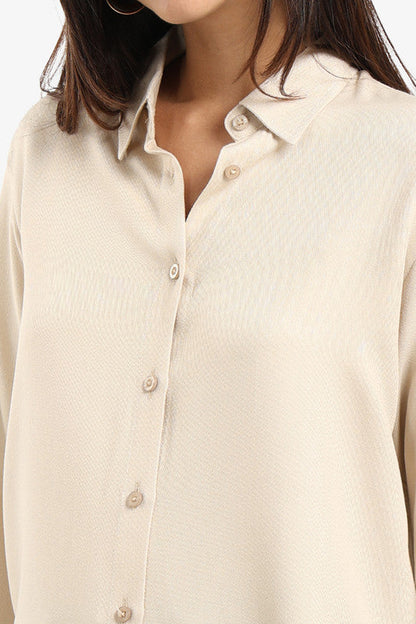 Poplin Solid Shirt - Beige