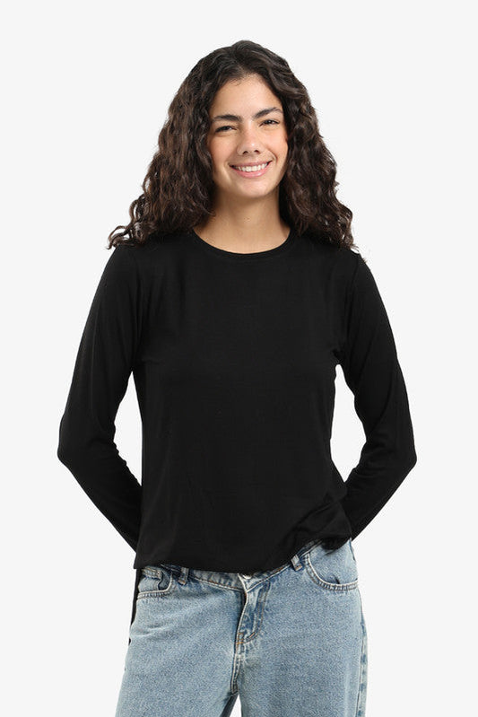Poplin Solid Long Sleeve T-Shirt – Black