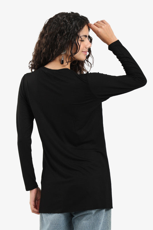 Poplin Solid Long Sleeve T-Shirt – Black