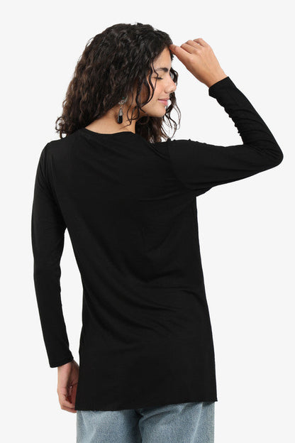 Poplin Solid Long Sleeve T-Shirt – Black