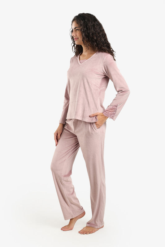 Velvet Solid Pyjama Set – Dusty Rose