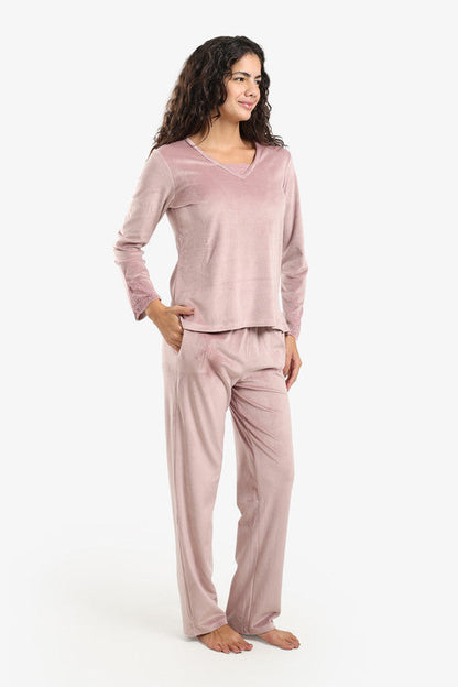 Velvet Solid Pyjama Set – Dusty Rose