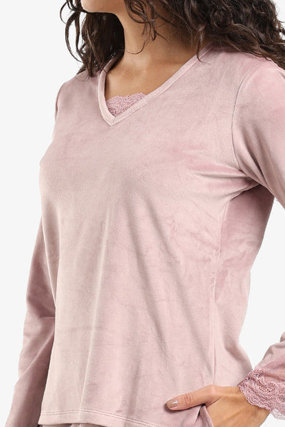 Velvet Solid Pyjama Set – Dusty Rose