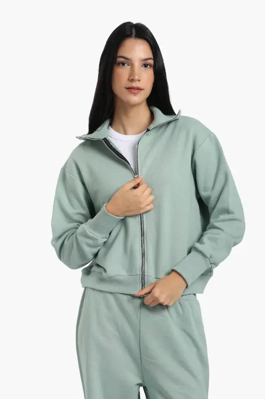 Cotton Blend Solid Lounge Sweatshirt – Light Mint