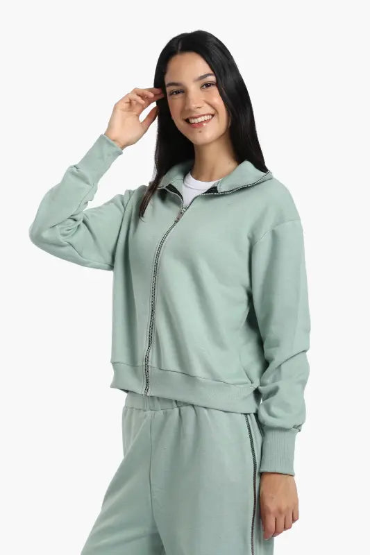 Cotton Blend Solid Lounge Sweatshirt – Light Mint