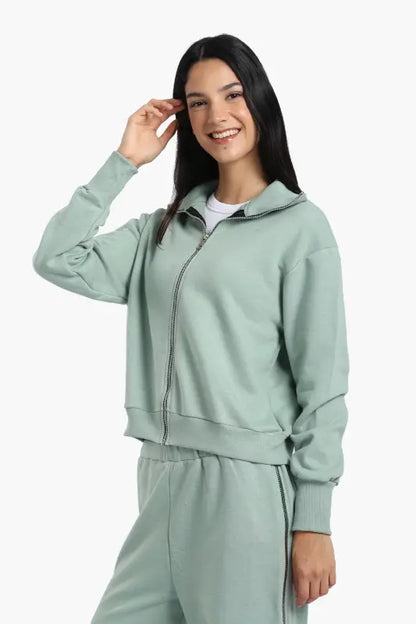 Cotton Blend Solid Lounge Sweatshirt – Light Mint