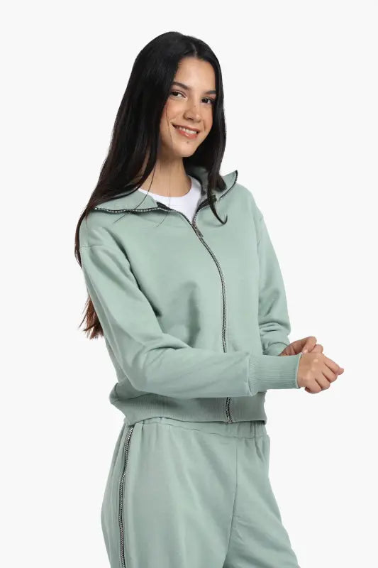 Cotton Blend Solid Lounge Sweatshirt – Light Mint