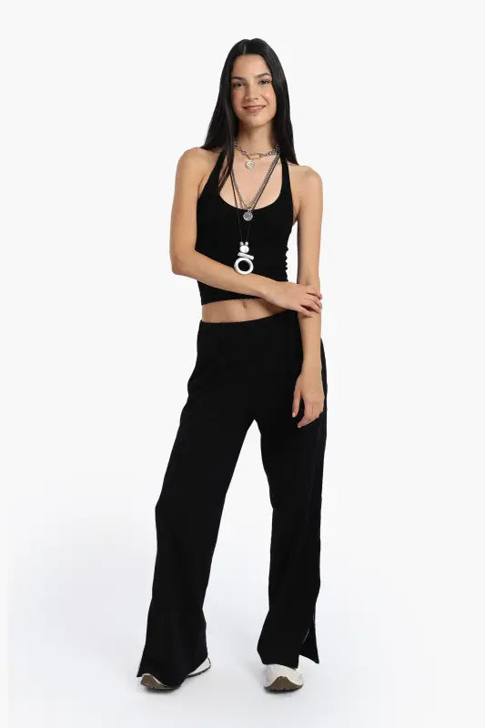 Cotton Blend Solid Lounge Pants – Black