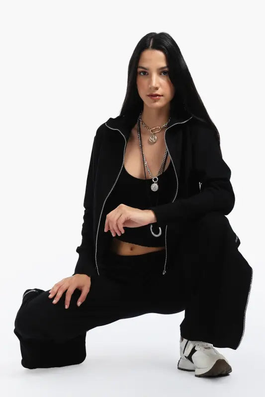 Cotton Blend Solid Lounge Sweatshirt – Black