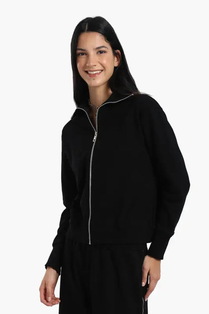 Cotton Blend Solid Lounge Sweatshirt – Black