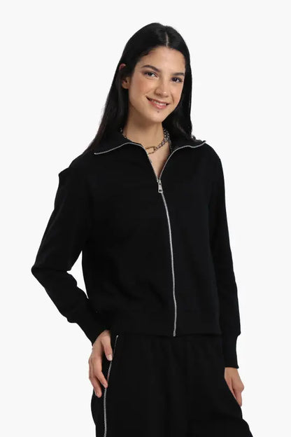 Cotton Blend Solid Lounge Sweatshirt – Black