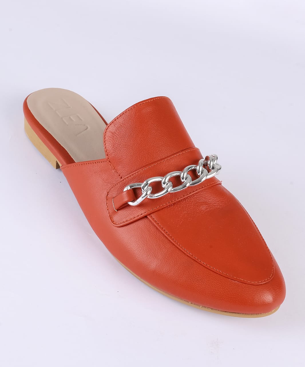 Faux Leather Slip-On Mules - Orange