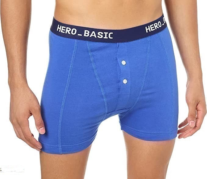 Cotton Lycra Plain Front Button Boxer – Blue