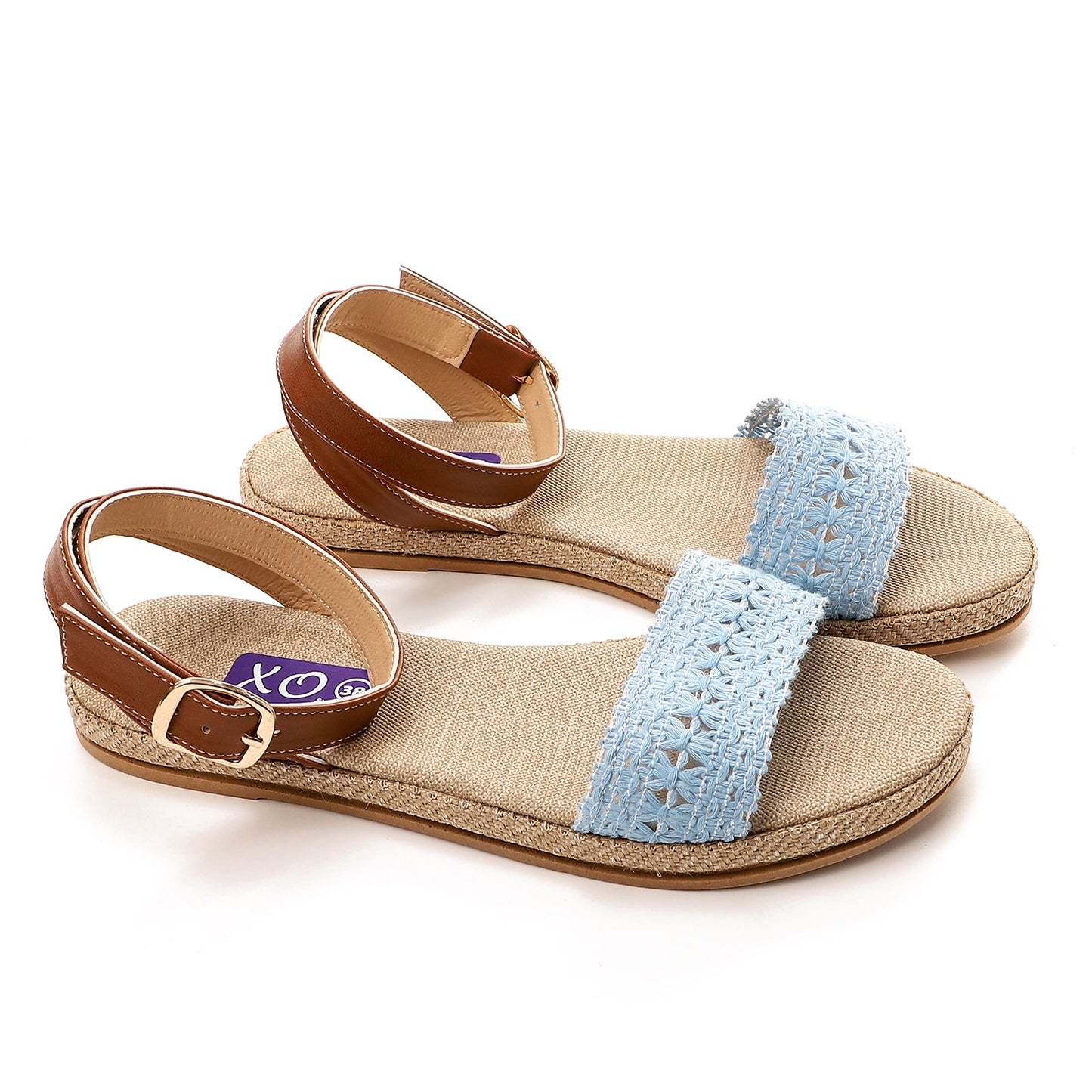 Woven Ankle Strap Sandals - Blue
